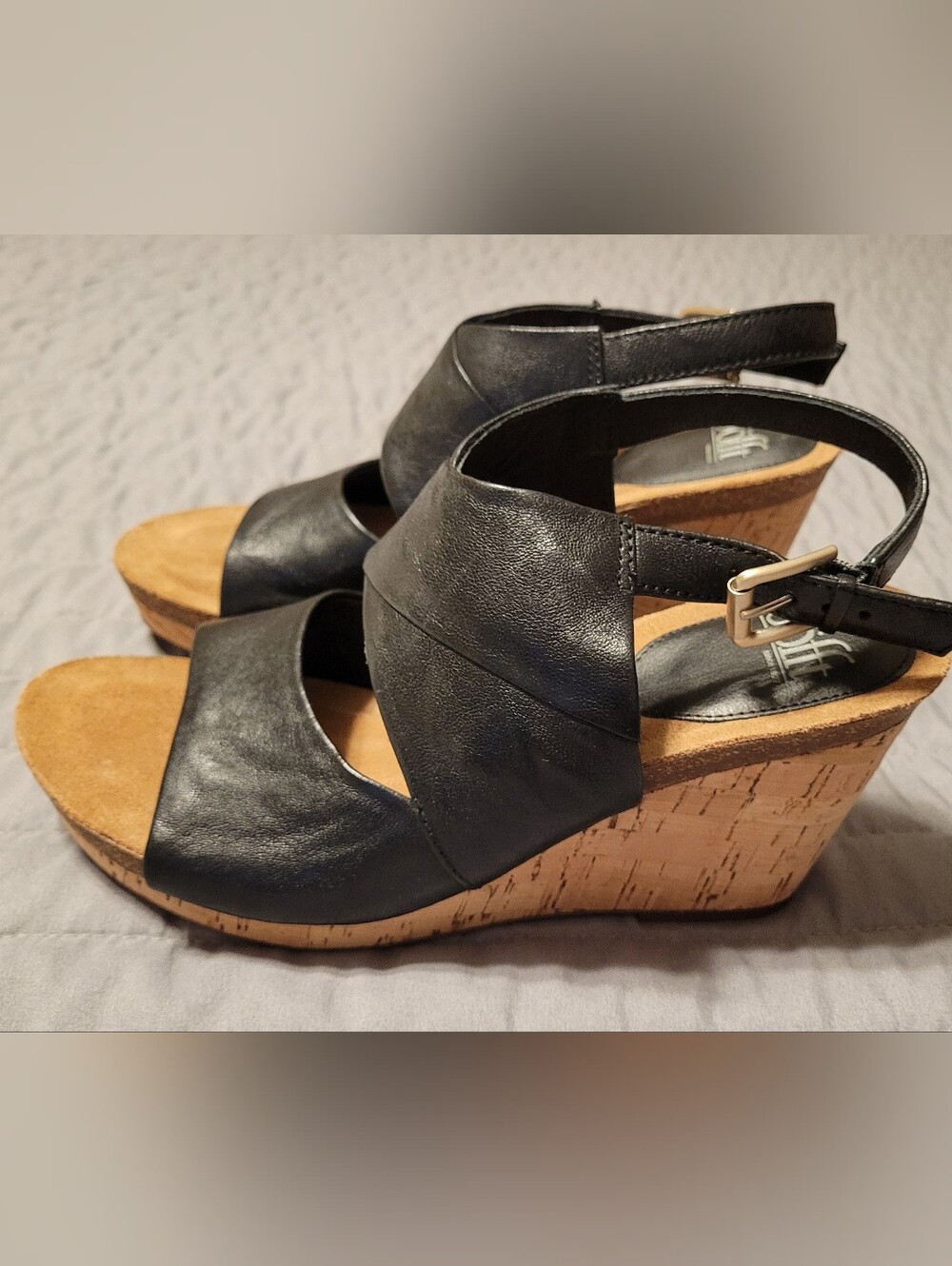 Söfft Corrina Black Leather Cork Wedge Sandal Slingback-Size 9 (NWOB)
